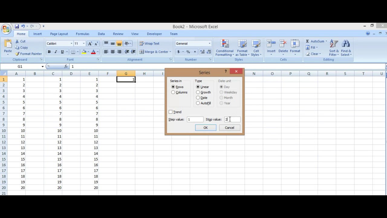 add serial number in excel